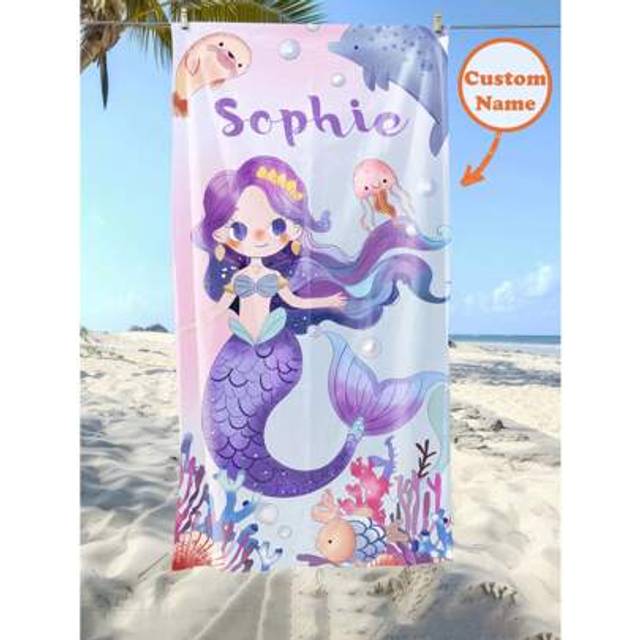 SHEIN Personalized Kids Beach Towel,Summer Birthday Gift For Kids,Summer Vibes,Girls Beach Trip,Custom Beach Towel,Swimming Pool,Beach Decor,Multi-Functiona