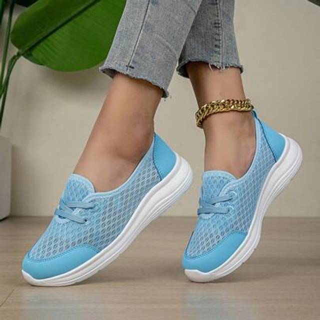 SHEIN New Fashionable Versatile Light Blue Hollow Breathable Women Flat Shoes,Comfortable Casual Sneakers