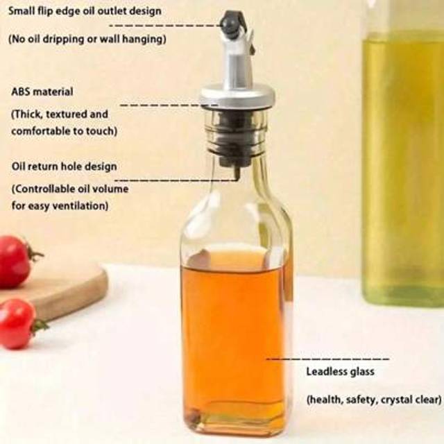 SHEIN 1pc Home-Use Glass Oil Dispenser Bottle, Vinegar Liquid Seasoning Storage Container, Suitable For Cooking, Baking, Salad, Grilling, Kitchen Oil Dispen