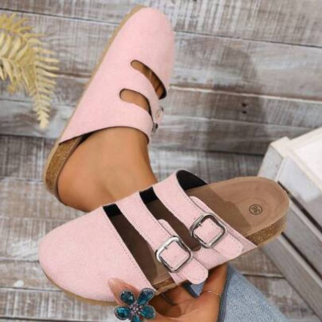 SHEIN Pink Backless Slip-On Loafers, Fashionable Versatile Round Toe Tassel Decor Women Flat Shoes