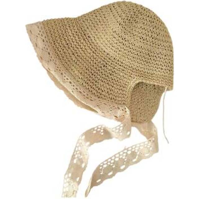 SHEIN Women Straw Bucket Hats Fashion Lace Trim Fisherman Hats Outdoor Sun Caps With Chin Straps For Travel