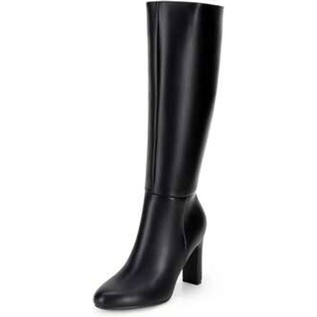 SHEIN Women&#39;s Knee-High Boots, Comfortable Chunky Block Heel Pointed Toe Pull On Side Zipper Suede Slouch Riding Boots