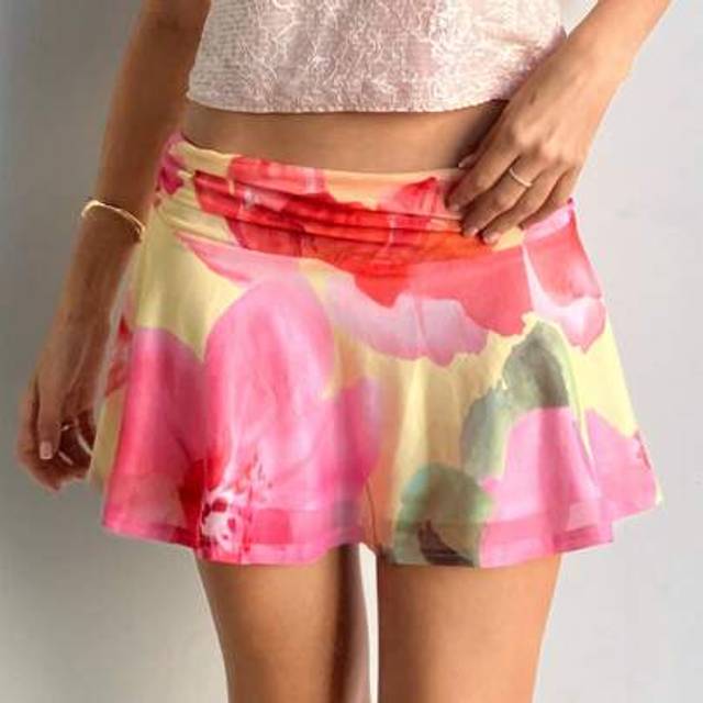 Aloruh Women&#39;s Summer Pleated Floral Print Mini Skirt
