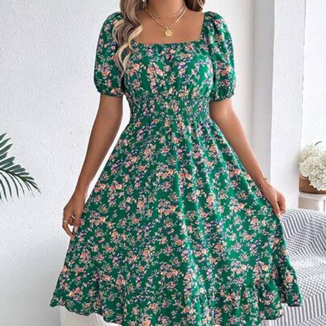 SHEIN Women&#39;s Casual Ruffle Sleeve Drawstring Ditsy Floral Vacation Mini Dress, Spring/Summer