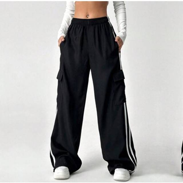 SHEIN 1pc Teen Girl Casual Exercise Outdoor Loose Stripe Side Pocket Straight Leg Multi-Pocket Cargo Pants, Spring/Summer/Autumn/Winter