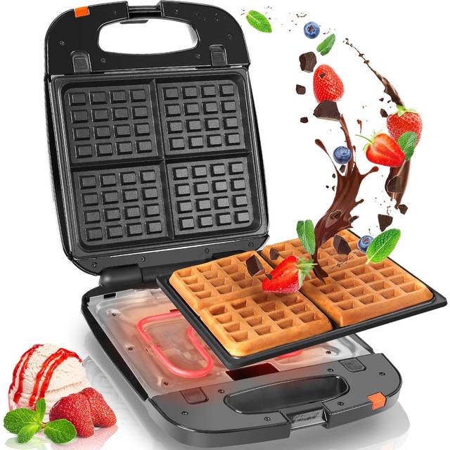 Duronic Waffle Maker WM60 | Deep Fill 4 Waffle Iron with DETACHABLE PLATES | 1200W | Non-Stick for Easy Cleaning | Automatic Temperature Control