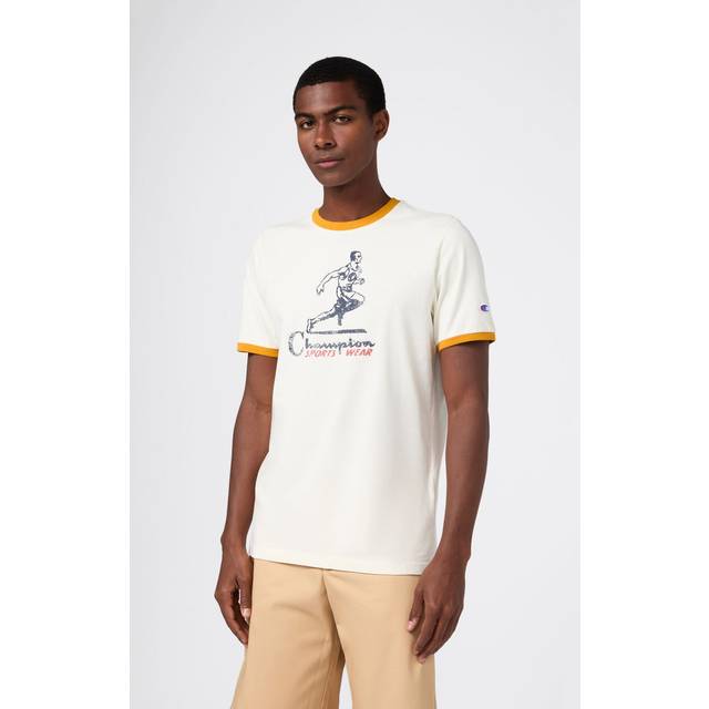 Men's crewneck T-shirt with graphic and contrast trims Orange