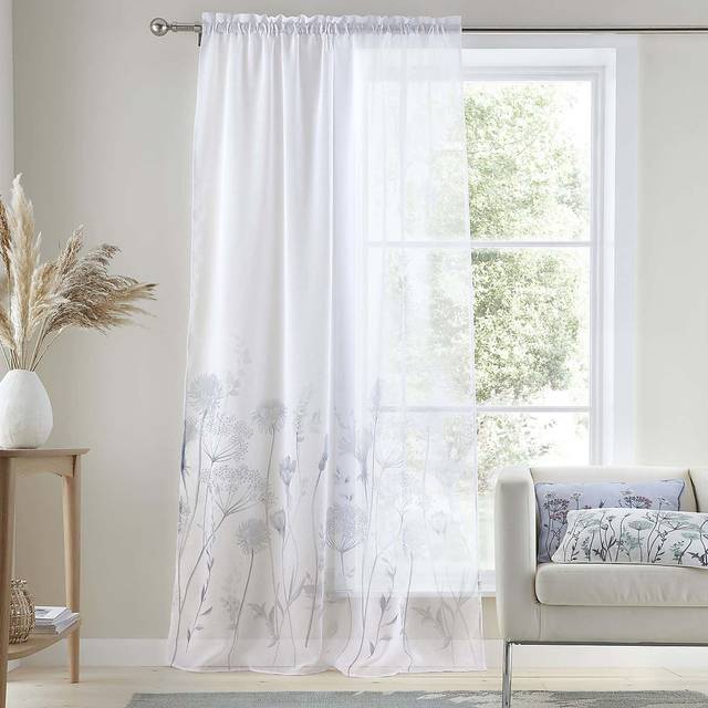 Catherine Lansfield Meadowsweet Floral Ready Made Single Voile Curtain White