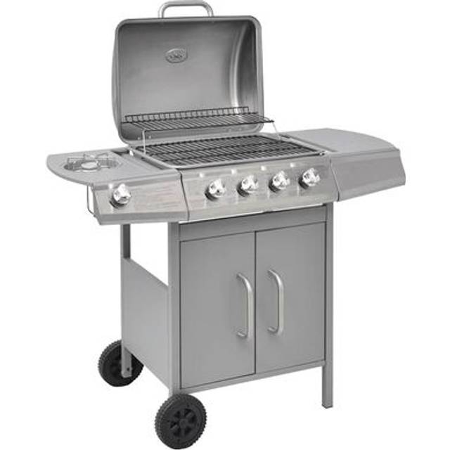 vidaXL Gas Barbecue Grill 4+1 Cooking Zone Black and Silver Outdoor Garden BBQ