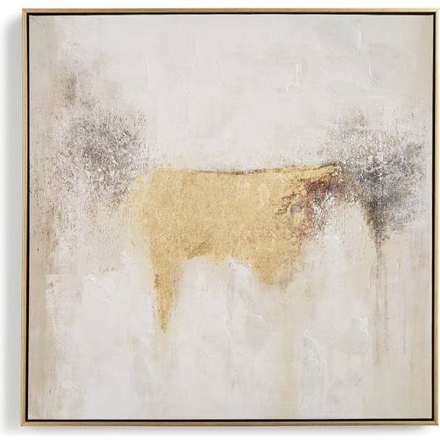 Minimal Luxe Metallic Abstract Framed Canvas - Gold