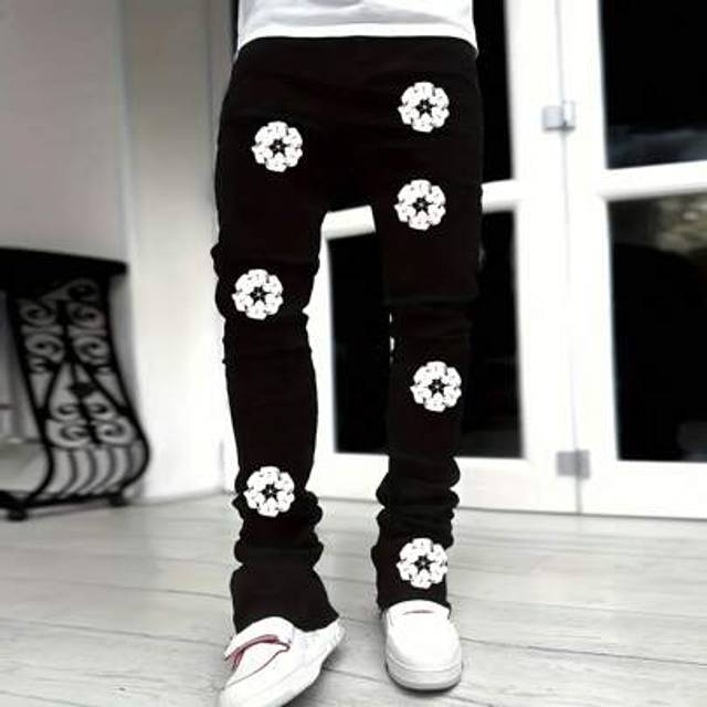 SHEIN Men&#39;s Solid Slant Pocket Slim Fit Wide Leg Jeans Long Washed Flare Printed Jeans Solid Black Party Streetwear, Rapper