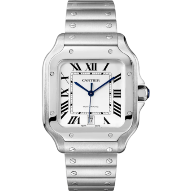 Large Steel Santos de Cartier Watch - White - 47mm