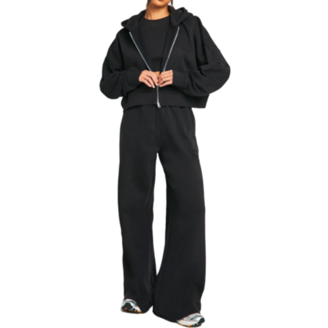 Womens Dsgn Studio Embroidered Zip Through Boxy Crop Hoodie - Black - L, Black