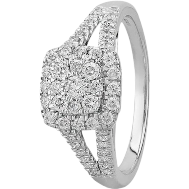 9ct White Gold 0.50ct Diamond Split Shouldered Square Cluster Ring THR19764-50D O - Silver