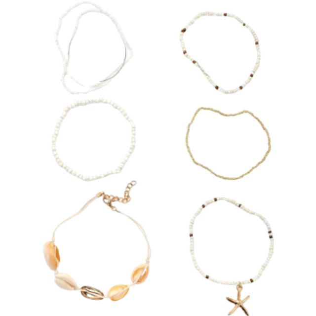 SHEIN 6pcs Bohemian Beaded & Shell Charm Anklets Set, Suitable For Women&#39;s Daily Wear