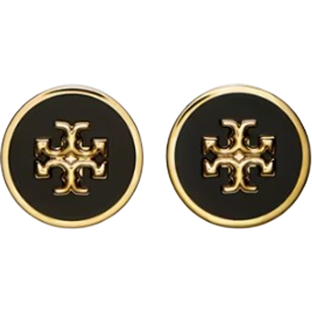 Tory Burch Kira Enamel Circle-Stud Earrings - Black