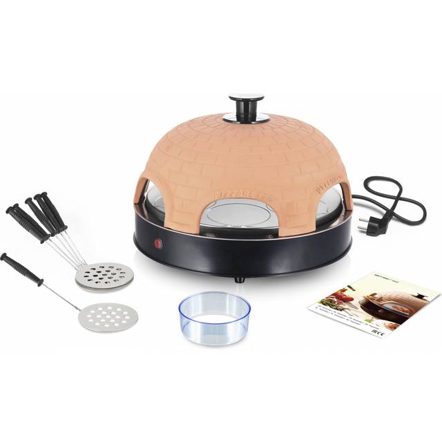 Emerio pizzaugn, pizzaretta, original, 1 handgjord terrakotta tonhuva, patenterad design, för minipizza, riktig familjekul för 6 personer, terrakotta orange/svart, PO-115984