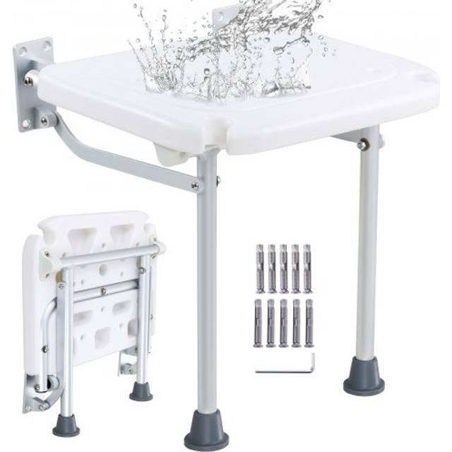 Folding pe Shower Seat, 15.7'' x 14.8'' Unfolded, Wall Mounted Fold Up Shower Bench with 500 lbs Load Capacity, Space Saving Fold Down Shower Chair
