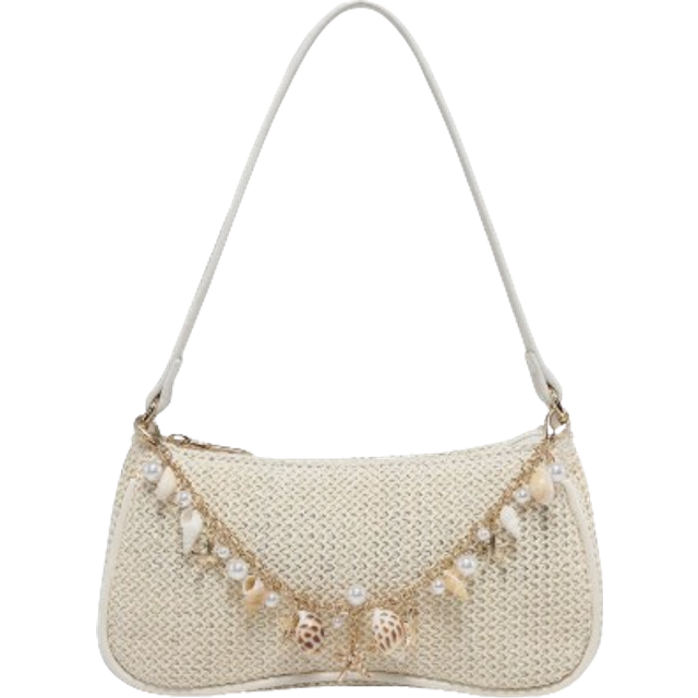 SHEIN Novachic Minimalist Straw, Shell, Starfish Decor Chain Accent Zipper Shoulder Bag/Hobo Bag For Women, Suitable For Daily Use & Beach Vacation, Summer