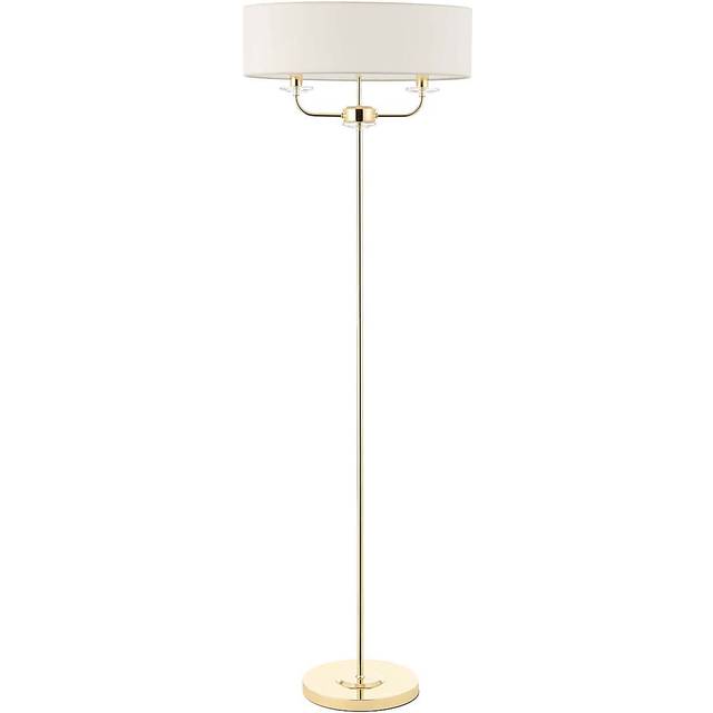 Endon nixon 40w e14 2lt twin floor lamp brass plate vintage white fabric 70563