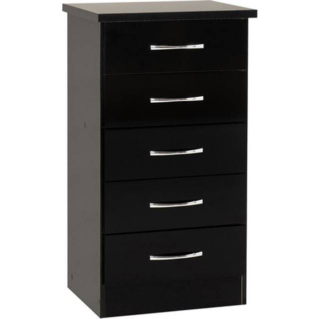 Seconique Nevada 5 Drawer Black Gloss Narrow Chest of Drawers - 5 Drawers