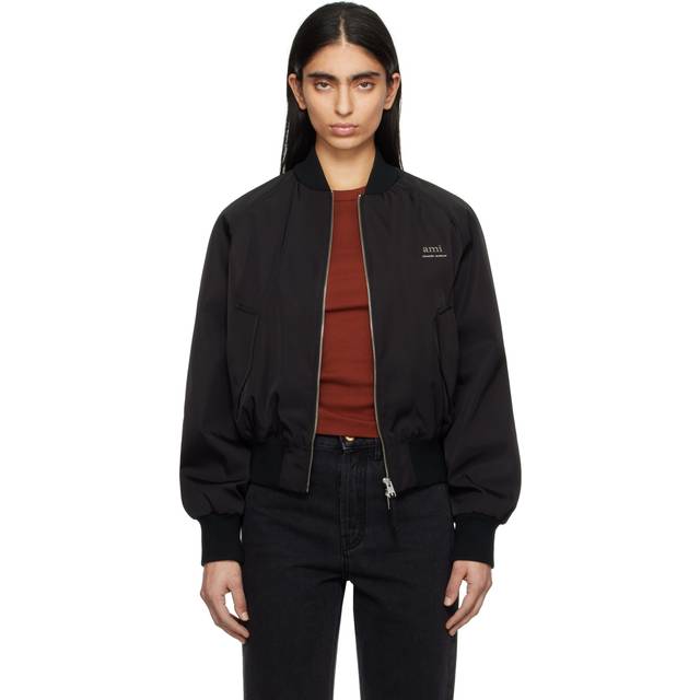 AMI Loose AMI Logo Twill Bomber Jacket - S - Black
