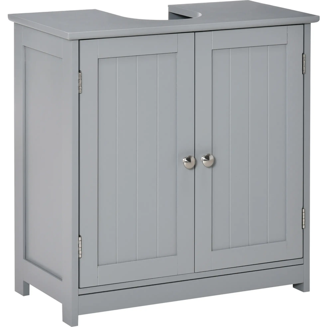 kleankin 60x60cm Under-Sink Storage Cabinet w/ Adjustable Shelf Handles Drain Hole Bathroom Cabinet Space Saver Organizer Grey
