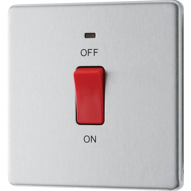 GoodHome 45A Rocker Flat Control Switch With Led Indicator Steel Effect - One Size