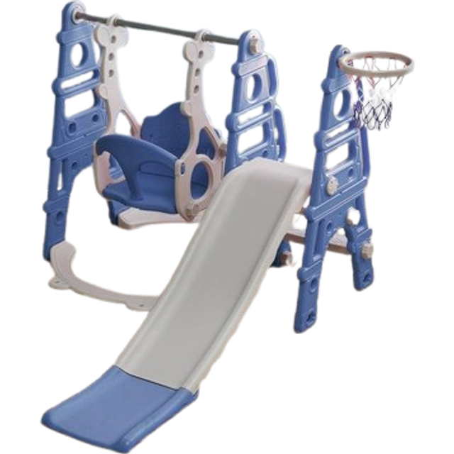 3-in-1 Children Toddler Swing and Slide Set with Basketball Hoop - Blue - One Size