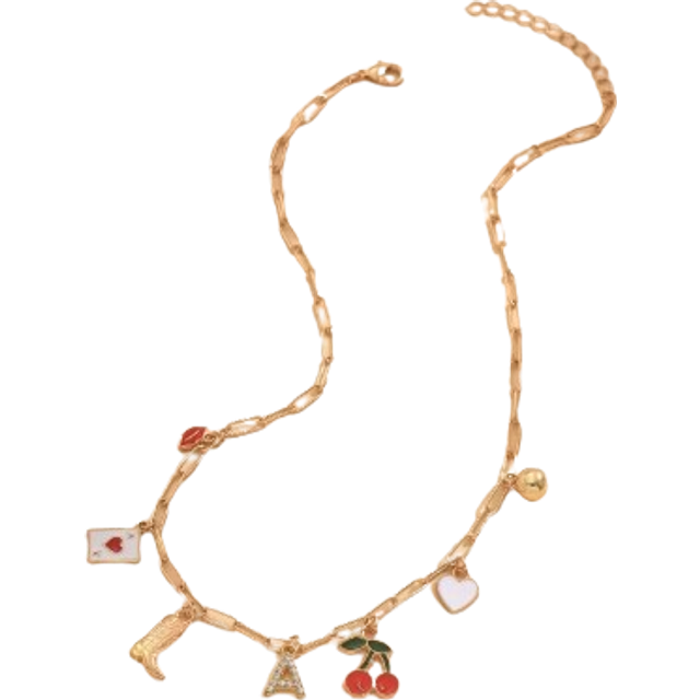 SHEIN 1pc Initial Letter Charm Gold Chain Necklace For Women, Beach Cherry Heart Fruit Charms Pendant, Western Cowgirl Choker Fashion Necklace For Teen Girl