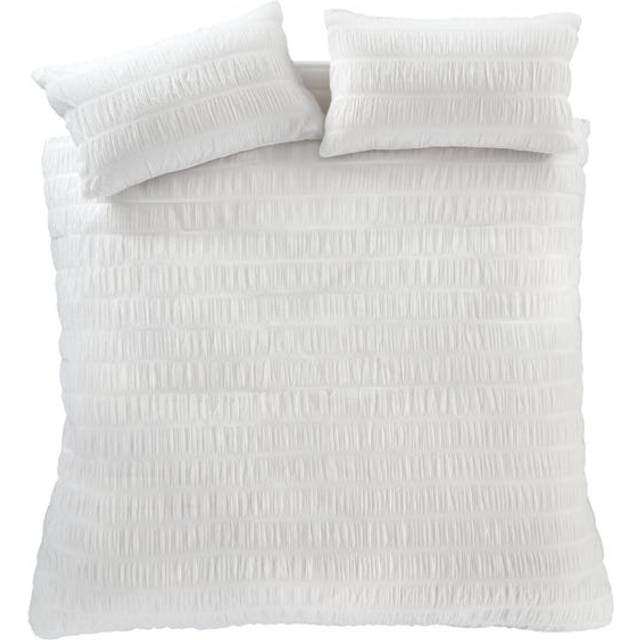 Seersucker Duvet Cover Set White - Catherine Lansfield - Size: DOUBLE