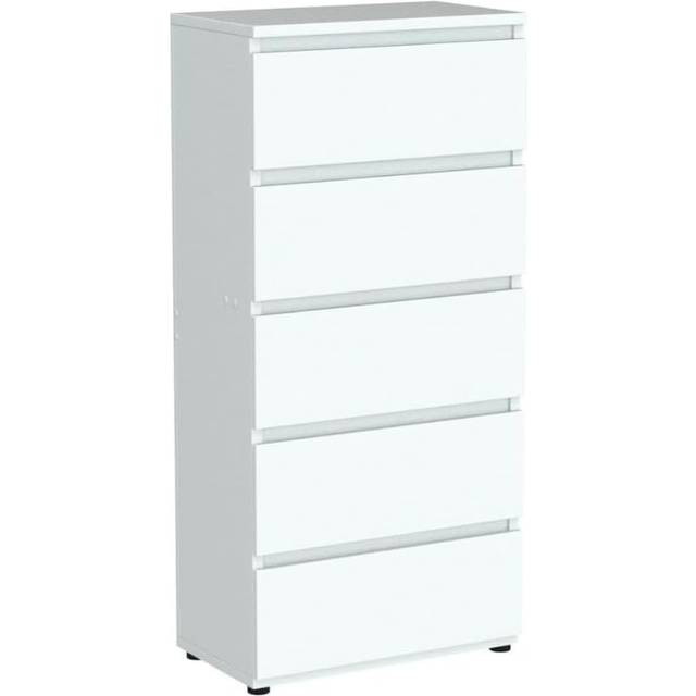 High Gloss White 5 Chest of Drawer Tall Cabinet Handle less G-0439