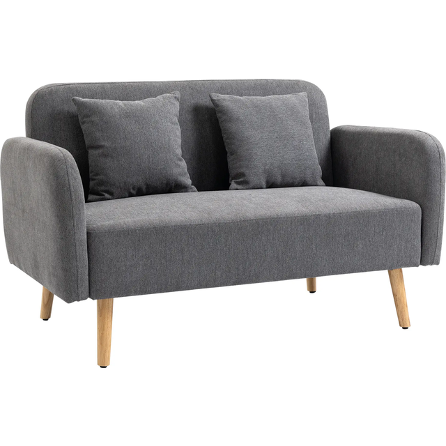 Homcom 2-seat Loveseat Sofa Chenille Fabric Upholstered Couch With Rubberwood Legs, Grey
