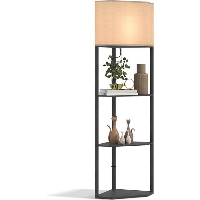 HOMCOM Corner Modern Floor Lamp with Shelves Black