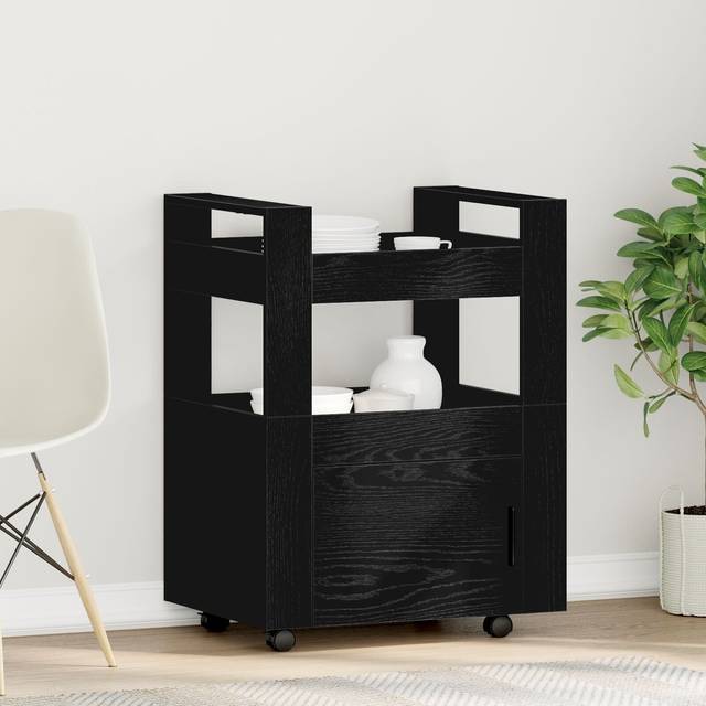 Köksvagn svart ek 60x45x80 cm konstruerat trä
