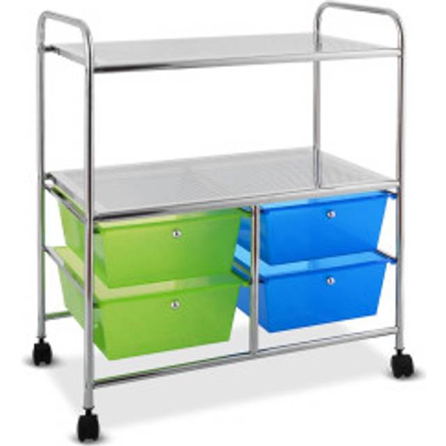 Rullvagn 4 lådor badrumsrullvagn köksvagn med hjul 58,5 x 37 x 75 cm blå och grön