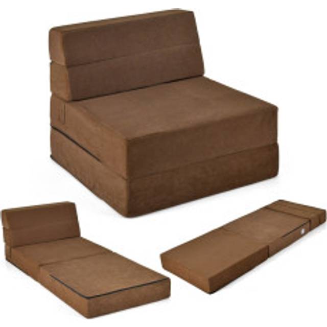 3 i 1 hopfällbar bäddsoffa med tvättbart överdrag extra tjockt skum (15cm) brun