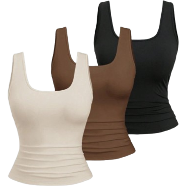Flirla Plus Size Women&#39;s Summer Short Square Neck Pleated Casual Tank Top