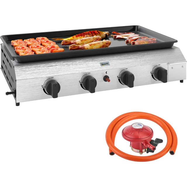Outsunny Silver Gas Plancha Grill with 4 Stainless Steel Burner - 19 x 44.5 x 77cm
