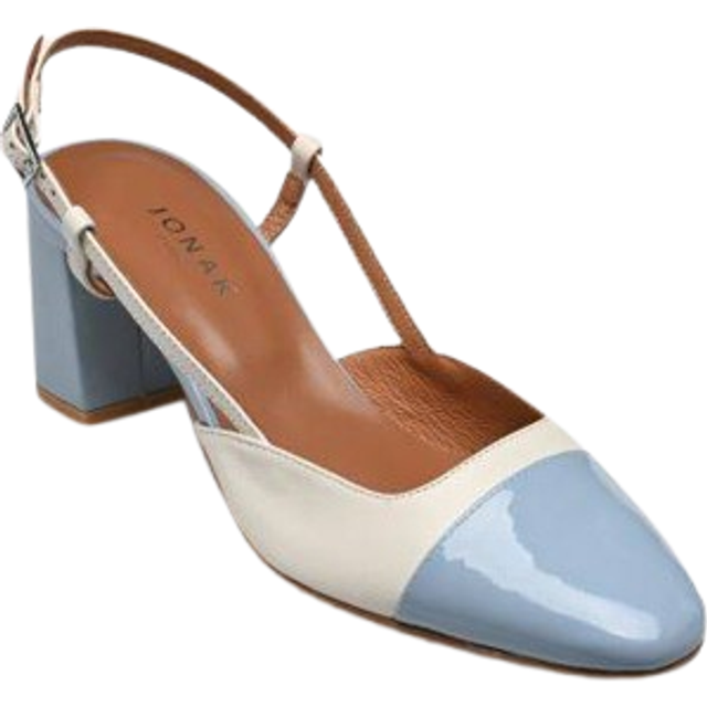 Dhapop Leather Heels, Made in Europe - ecru/blue - 36 (3.5)