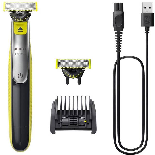 Den äkta Philips OneBlade 360 Hybrid Face – elektrisk skäggtrimmer och rakapparat, med 360-bladinnovation, 2 st. 360-blad för ansiktet, justerbar 5-i-1-kam (modell QP2734/30)