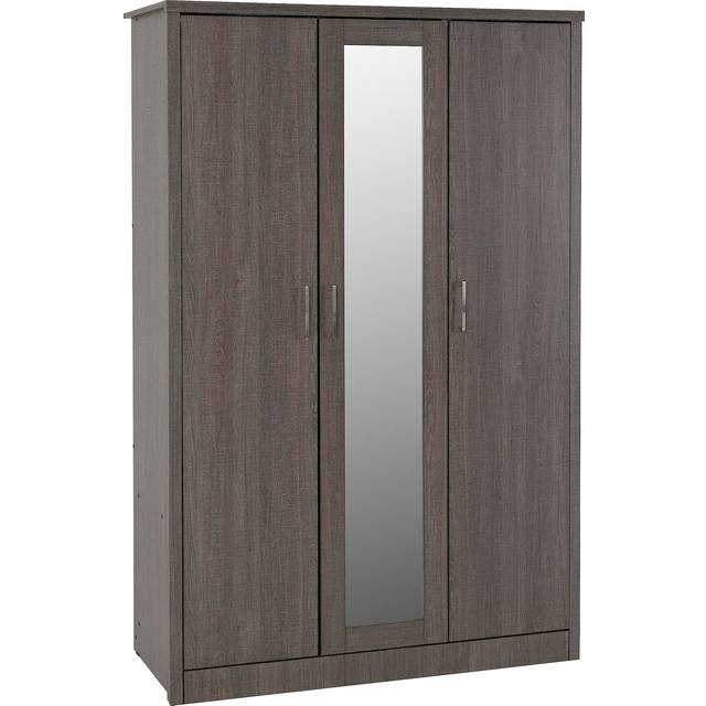 Seconique Lisbon 3 Door Wardrobe - Black Wood Grain, Grey