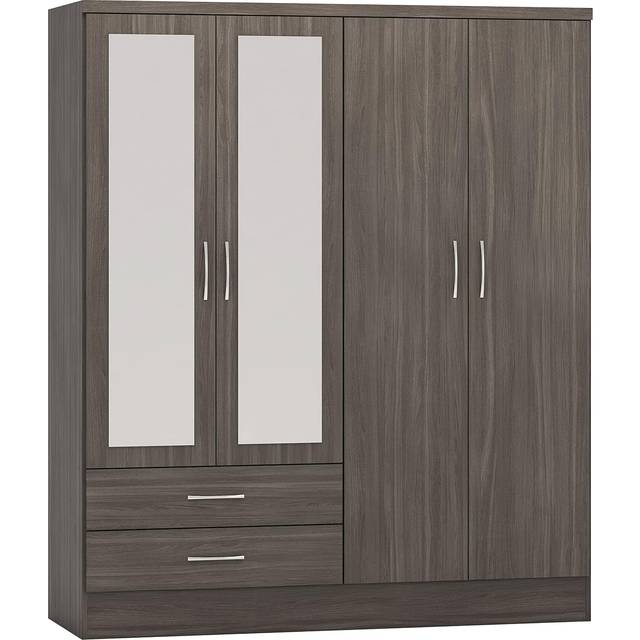 Nevada 4 Door 2 Drawer Wardrobe - Black Wood Grain