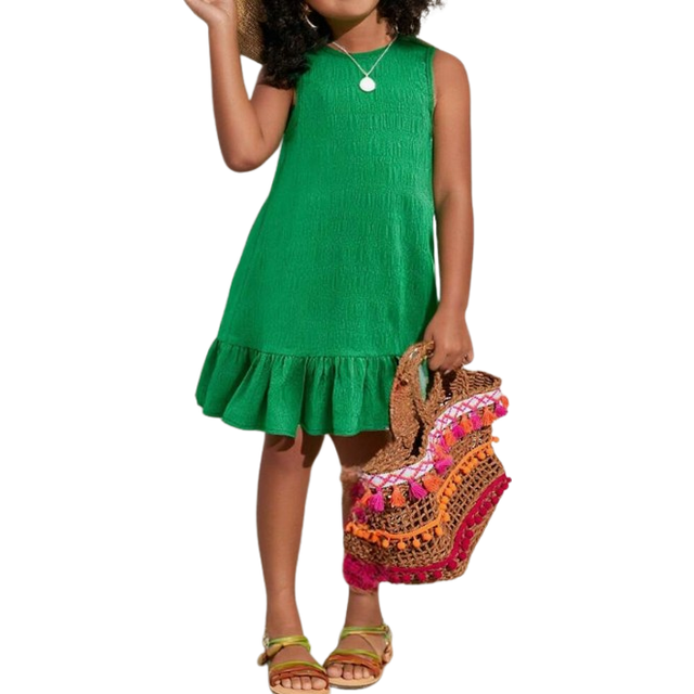 SHEIN SLAYR KIDS Young Girl Vacation Casual Fashion Woven Solid Color Round Neck Sleeveless Dress HolidayÂOutfits