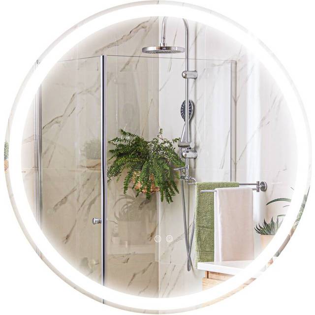 Kleankin Round Bathroom Mirror With Led Lights, 3 Temperature Colours, Defogging Film, Aluminium Frame, Hardwired, 60 X 60 Cm