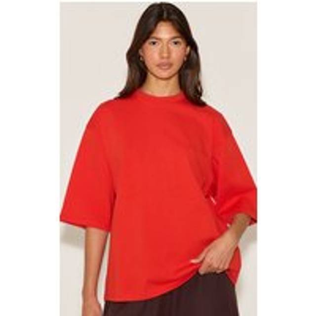 Red Oversized Boxy T Shirt, Red - 10