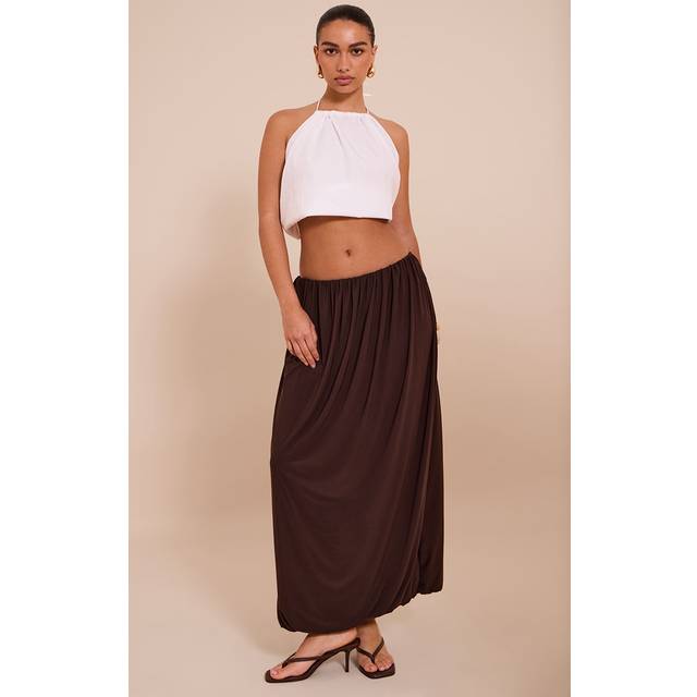 Chocolate Double Slinky Bubble Hem Midaxi Skirt, Chocolate - 14