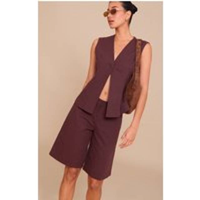 Deep Chocolate Premium Linen Tailored Jorts, Deep Chocolate - 12