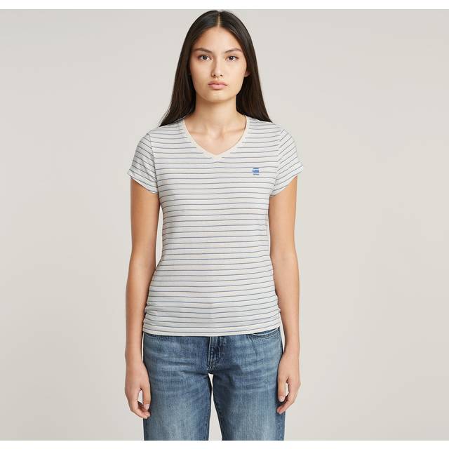 G-Star for woman. D24533-D244-H375 Stripe Eyben Slim V-Neck2.0 T-shirt blue (L), Casual, Short sleeve, Organic Cotton, Sustainable