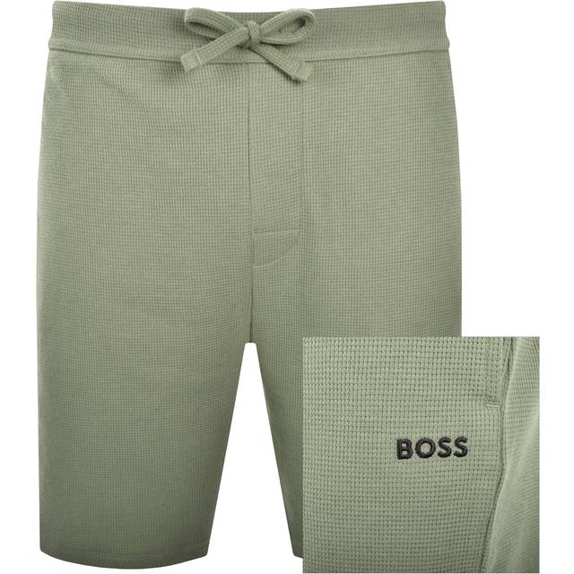 Men's BOSS Orange Waffle Mens Cotton Blend Waffle Structure Pyjama Shorts with Embroidered Logo - Open Green - Size: L - open green